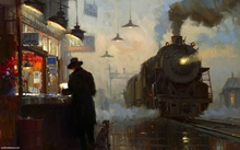 paintings trains train stations vehicles 1920x1200 wallpaper 